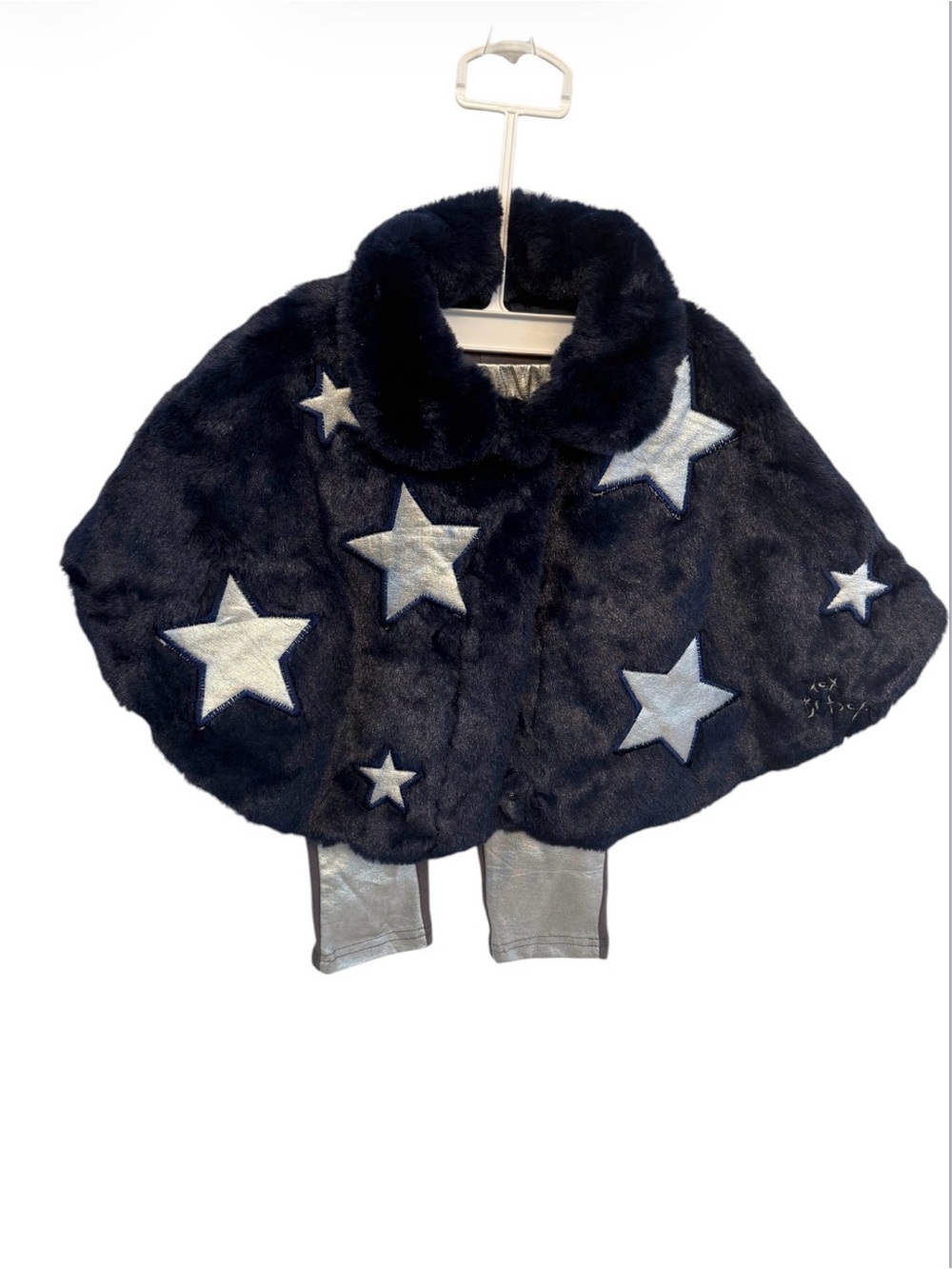 Betsy Johnson Girls' Navy Faux Fur Star Cape Jacket and Pants, Size 12M